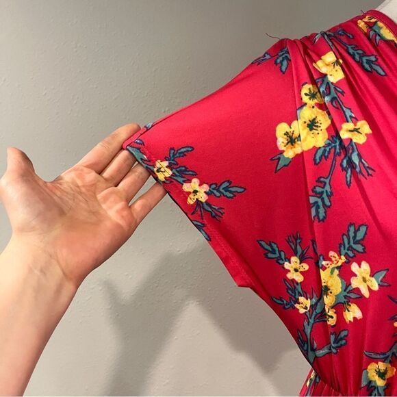 Floral bright pink fake Wrap short sleeve Dress size Small - Picture 4 of 13